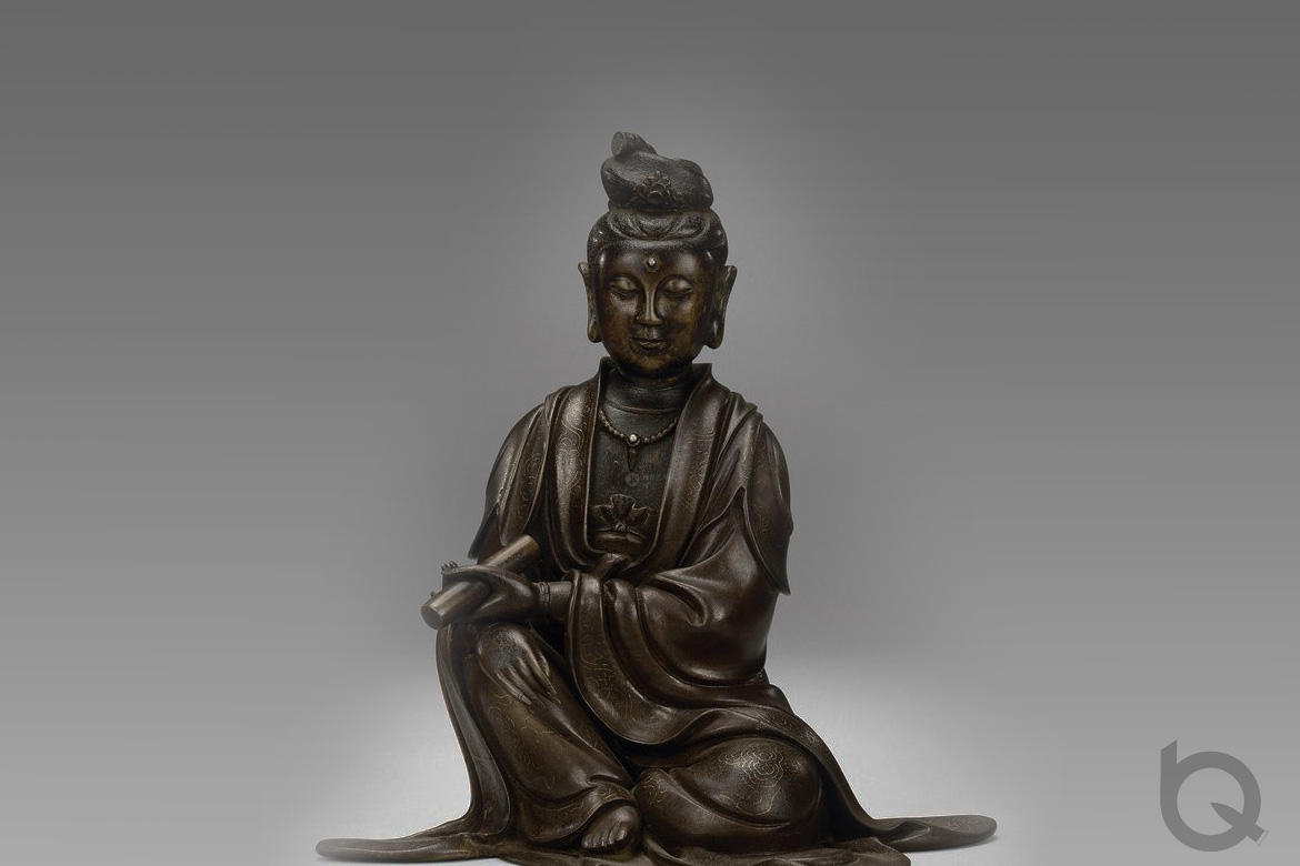 持經鑄銅雕塑觀音菩薩