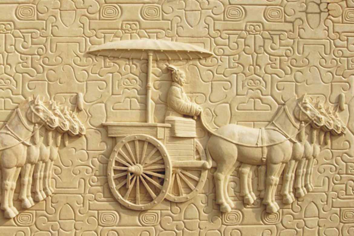 玻璃鋼仿天然砂巖馬車古代人物浮雕