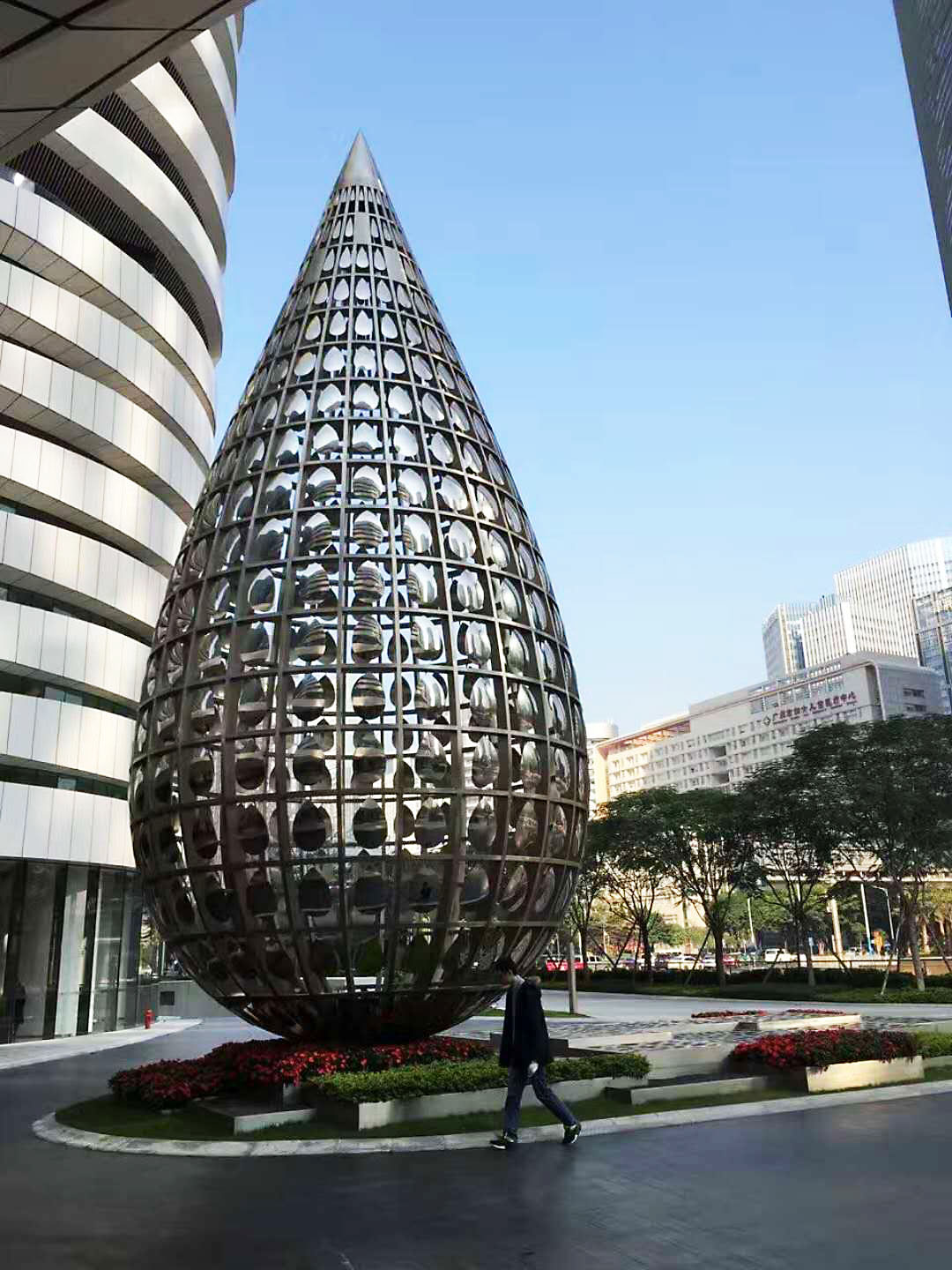 創意鏡面水滴不銹鋼雕塑鏤空球