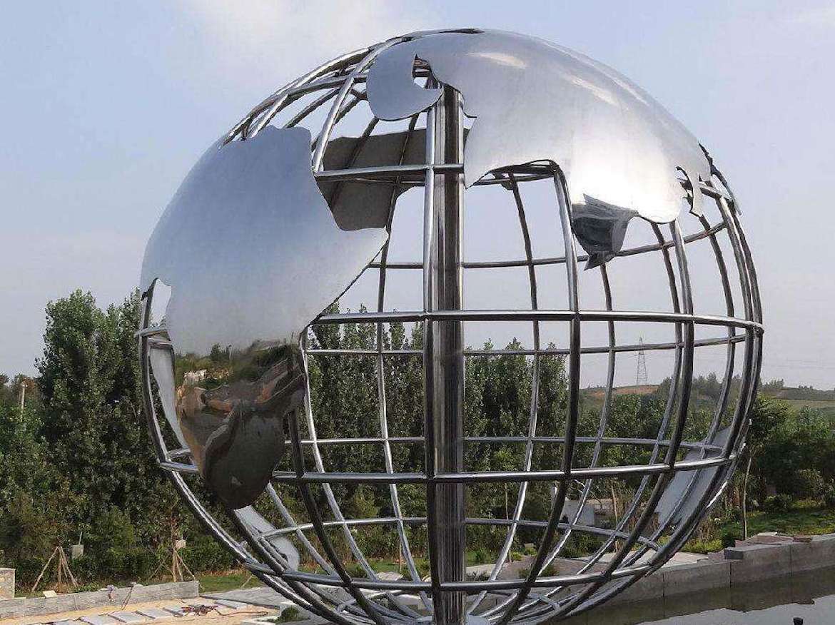 鏤空鏡面不銹鋼地球儀學校雕塑